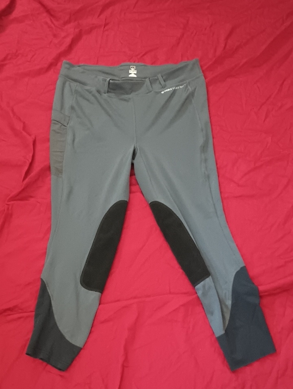 Grey Noble Equestrian Horse Riding Pants Black Knee Patches  Side Pocket 2XL